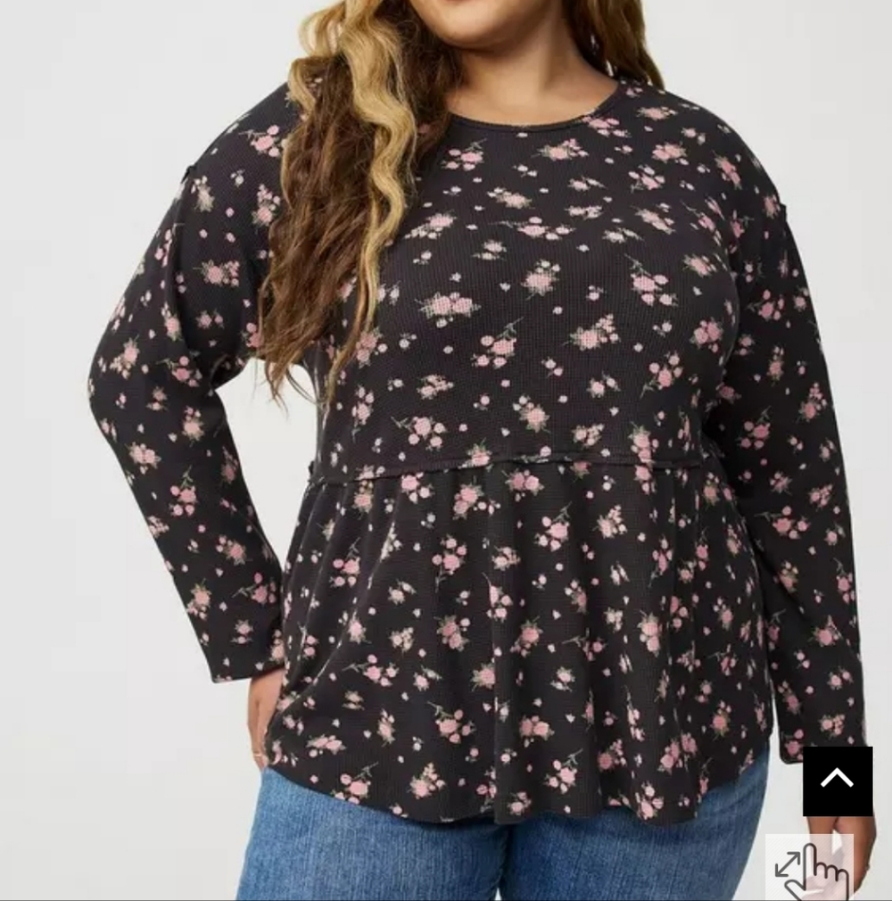 Torrid Black and Pink Floral Long Sleeve Top